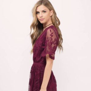 Honey Punch Wine Romper Embroidered Maxi Dress